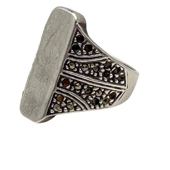 Vintage Sterling Silver Marcasite Signet Ring Size 7.75 925 Statement 6.99g LOOK - Picture 3 of 15